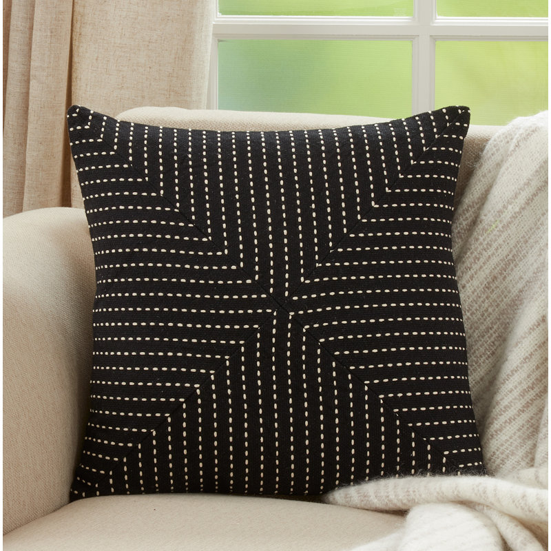 Black and White Cotton Patchwork Stitch Square Throw Pillow, 18"