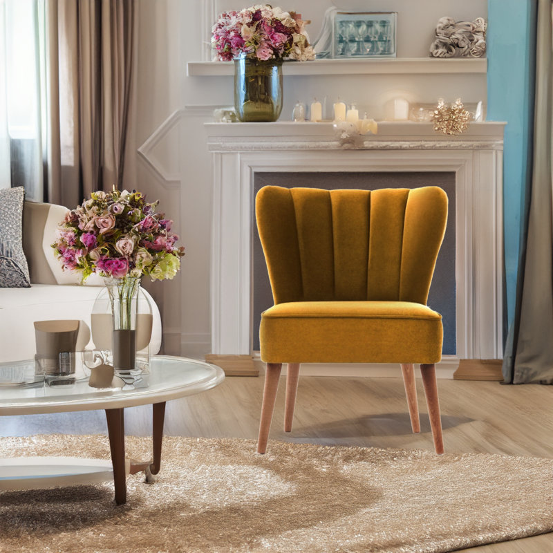 Fauteuil à oreilles en hêtre, Jaune