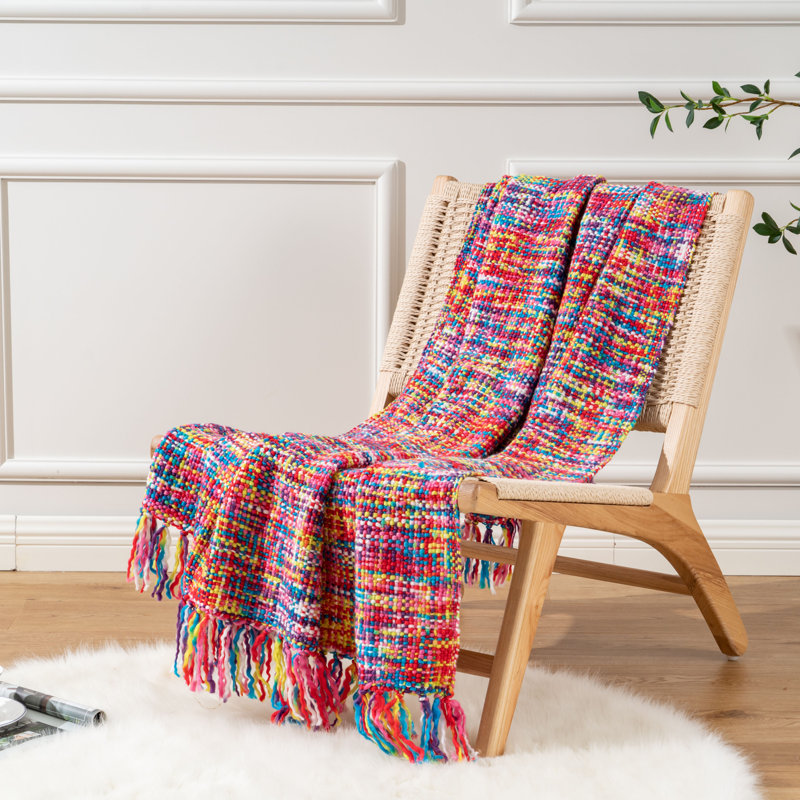 Rainbow Knitted Reversible Throw Blanket 50"x60"