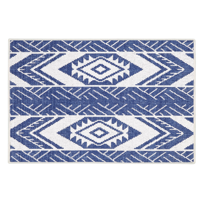 Berlauda Geometric Non-Skid Kitchen Mat, Navy