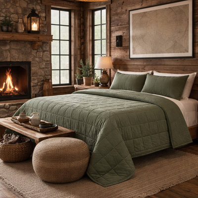 Cotton Canvas Twin Coverlet Set 