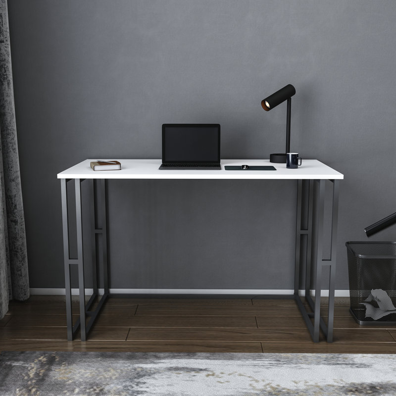 Kane Desk Metal Base Writing Desk, White/Black