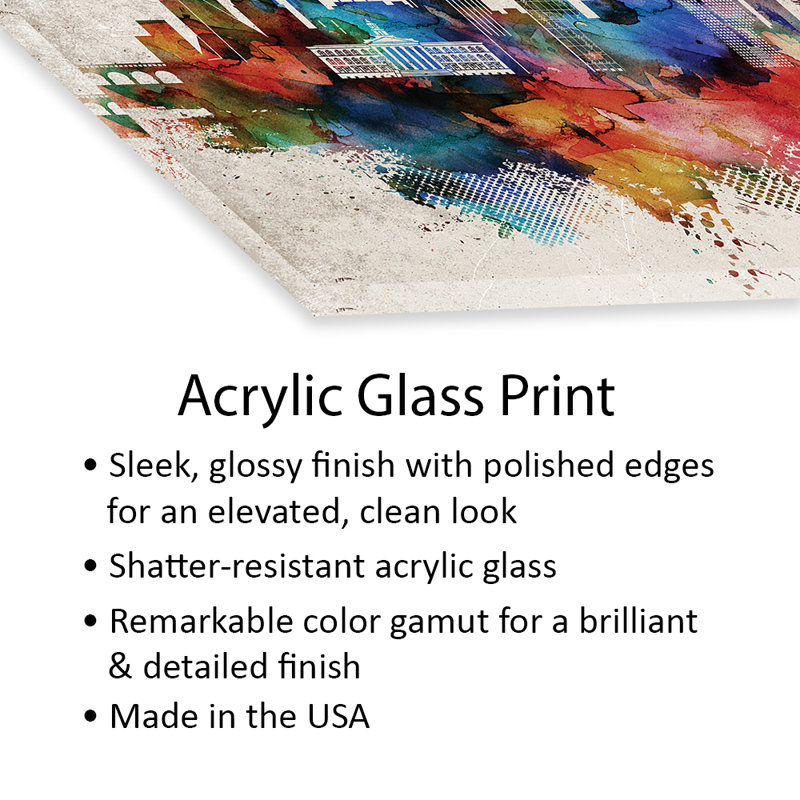 Dallas, impression abstraite sur verre acrylique, H 16 po x l 24 po x P 0,25 po