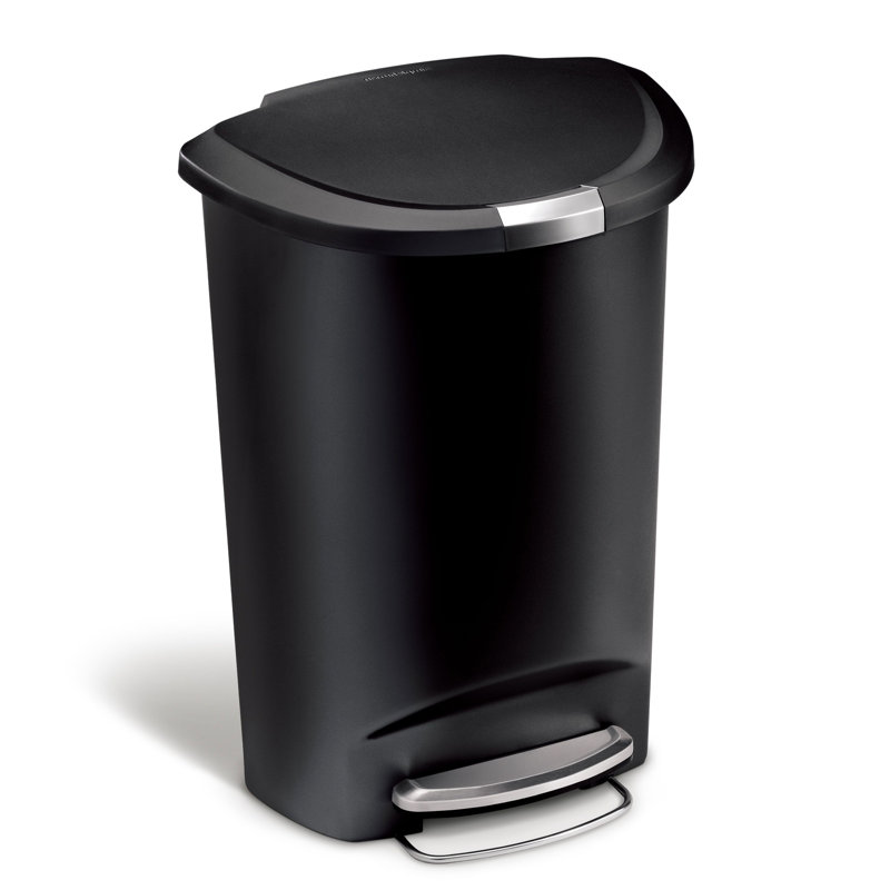 Simplehuman 50L Plastic Semi-Round Pedal Bin, Black