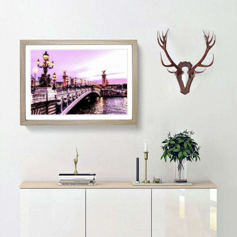Pont Alexandre III Bridge in Paris France - Picture Frame Painting Print, Oak Framed, 36cm H x 48cm W x 2cm D