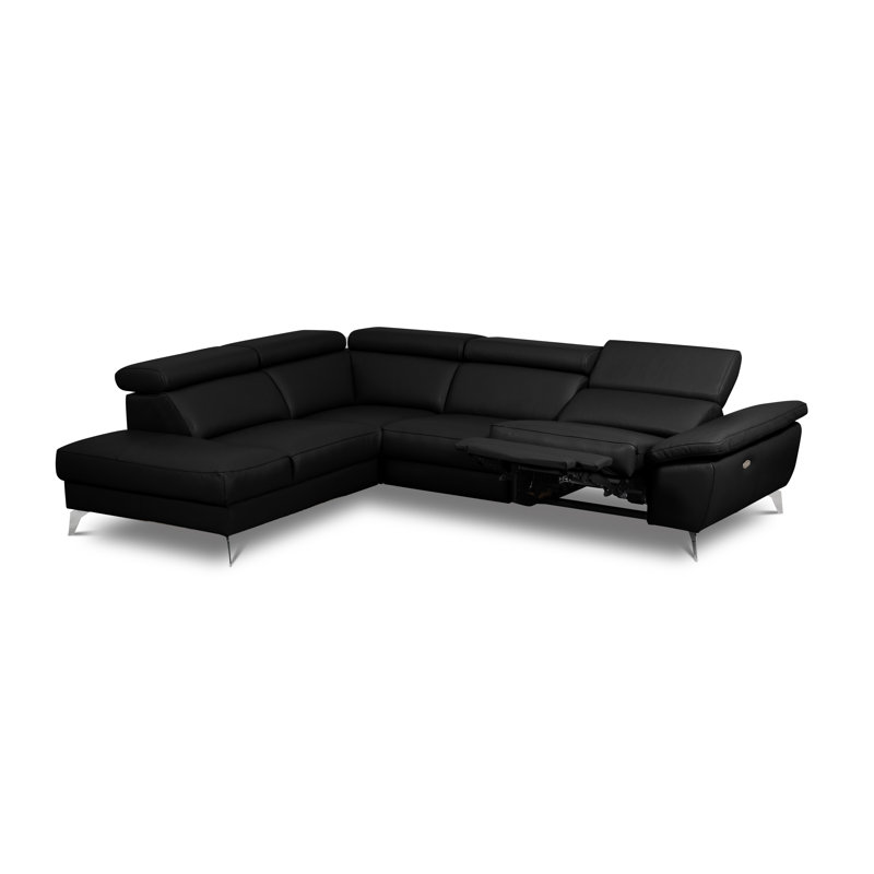 Power Reclining European Sectional with Adjustable Headrests & Armrest Veeha from Italian Leather Veeha, Left Hand Facing