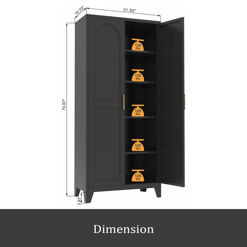 Shapely Doors Cabinet, Metal Storage Cabinet With Doors And Adjustable Shelves, For Bedroom, Living Room, Kitchen, Black