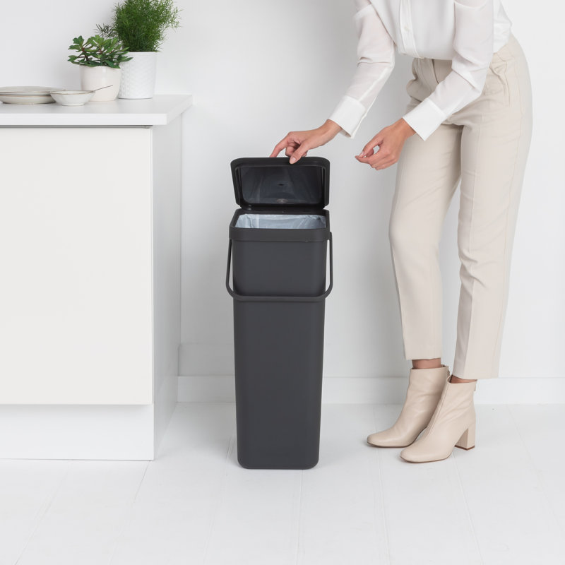 Brabantia Sort & Go Plastic Recycling Bin, 10.6 Gallon, Dark Gray