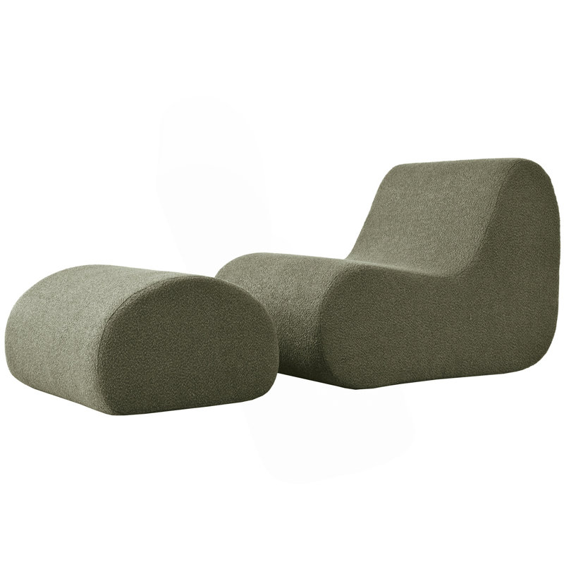 Fauteuil d'appoint avec repose-pieds Modern Wave, Mélange de polyester vert olive