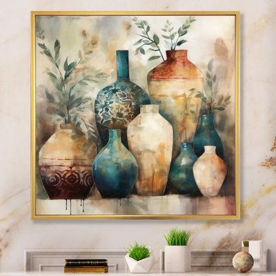 Kingsfield Green And Orange Artisanal Boho Pottery I - Boho Pottery Framed Prints