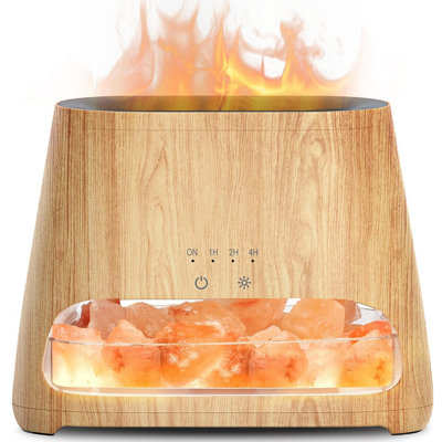 Lampe de sel himalayen 2 en 1 et diffuseur d'huiles essentielles avec effet de flamme réaliste, humidificateur ultrasonique d'aromathérapie de 150 ml, 4 modes de minuterie et 3 réglages de lumière, arrêt automatique, moins de 20 dB silencieux