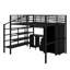 Lit mezzanine double en métal avec garde-robe et table