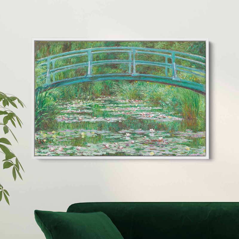 «Arsim Green Waterlily», art mural sur toile 7279 par Claude Monet, H 24 po x l 36 po, Cadre flottant blanc