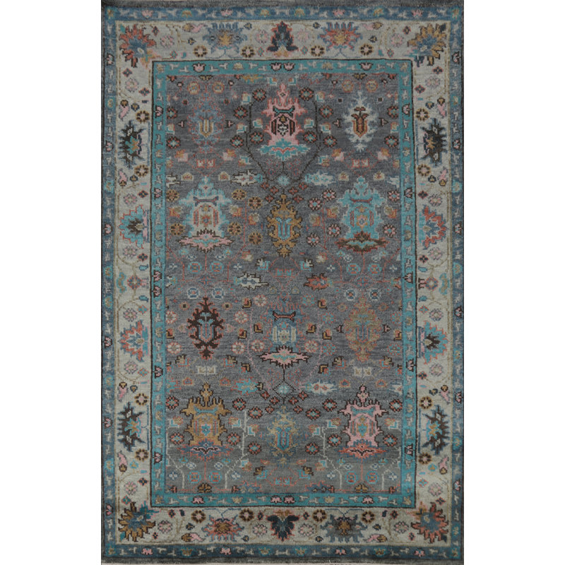 Tapis indien gris fait à la main Oushak 6 x 9
