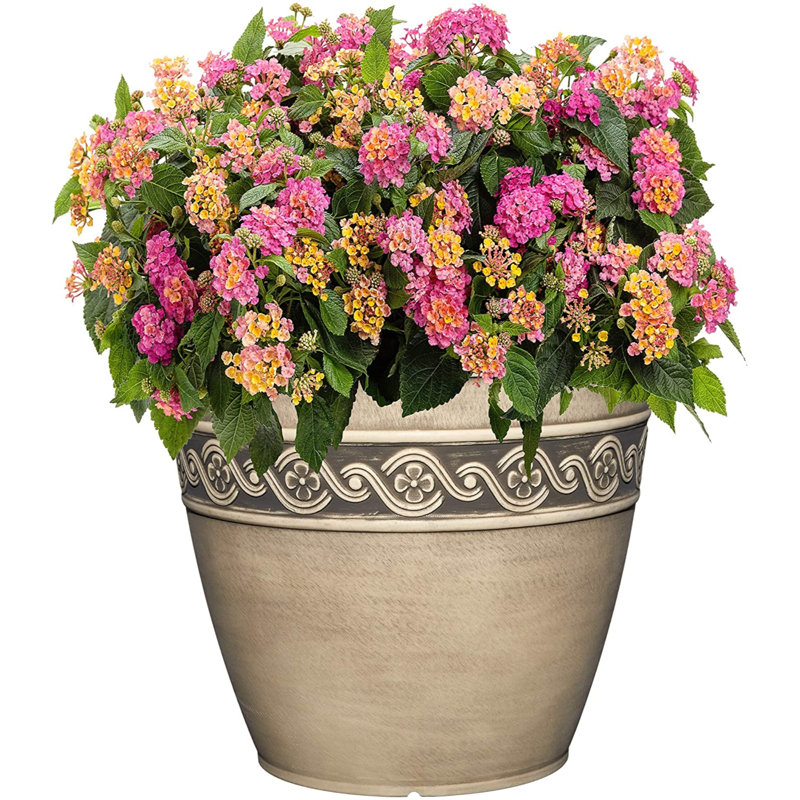 Milahn Resin Round Pot Planter, Concrete Gray, 7" H x 8" W x 8" D
