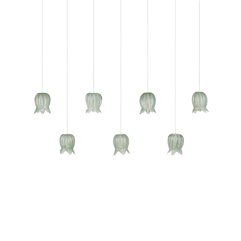 Polpo 7-Light Round Multi-Drop Pendant, 13" H x 57" W x 5.25" D, Green, 1050 Lumens