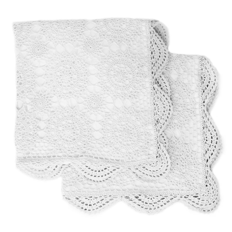 Handmade Cotton Crochet Sham and Pillowcases, Queen, White