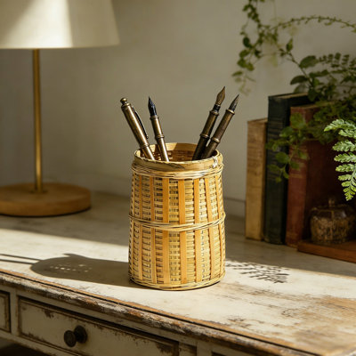 Orginazer en osier tissé en rotin pour ranger les pinceaux à stylo pour le bureau de la chambre à coucher