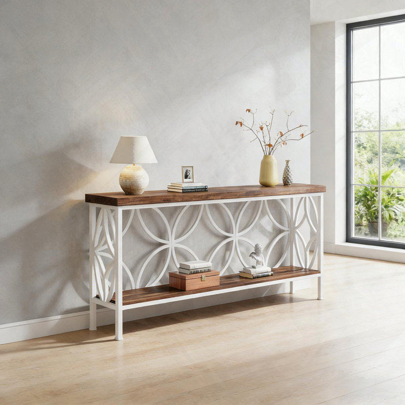 Stylish Nordic Style 2-Tier Coffee Sofa Console Table | Gift Idea, Rustic Brown/White