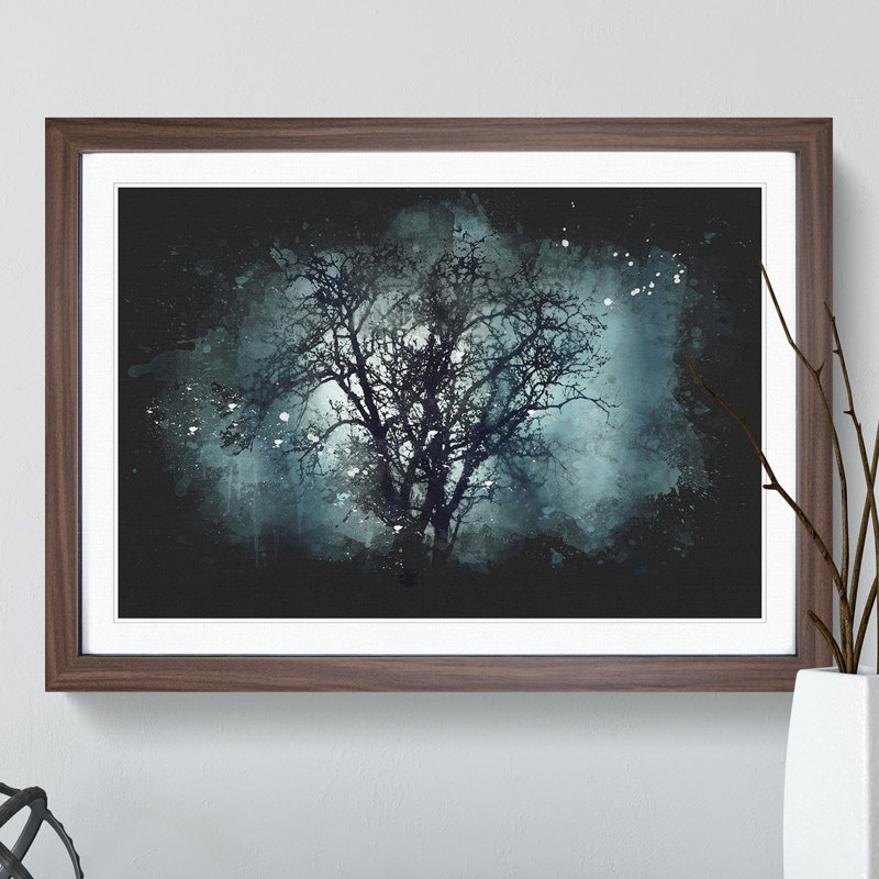 Tree at Dusk - Framed Print, 27cm H x 36cm W x 2cm D, Walnut