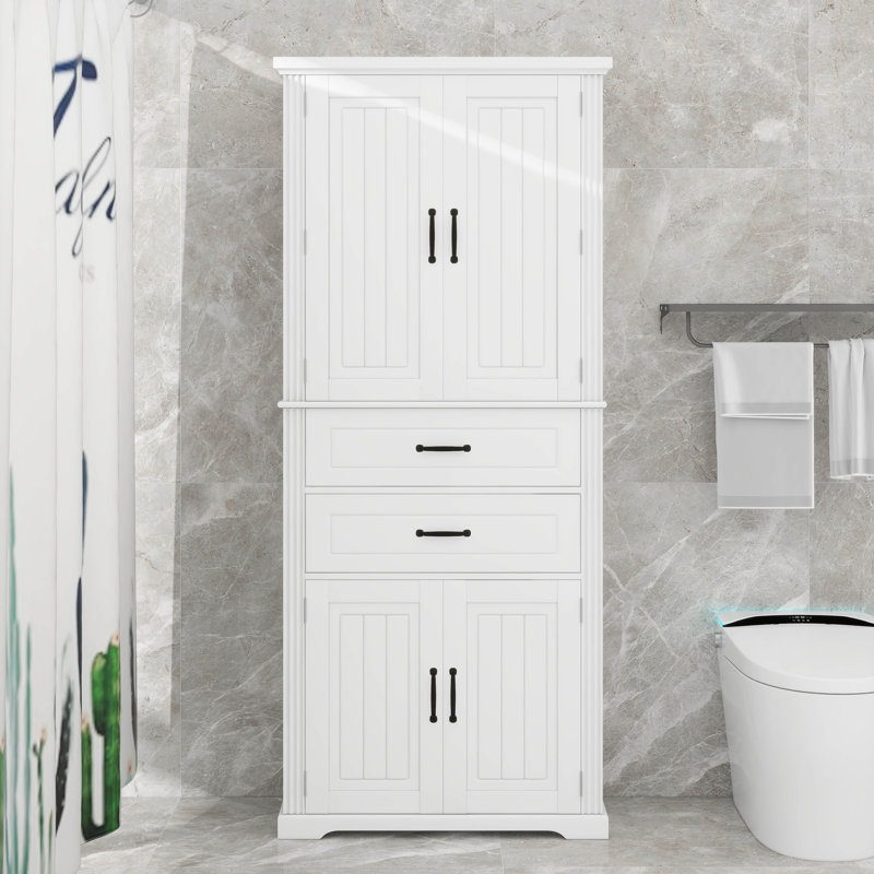 Bathroom Storage Cabinet With Multi-Functional Storage Space, Adjustable Shelf, White