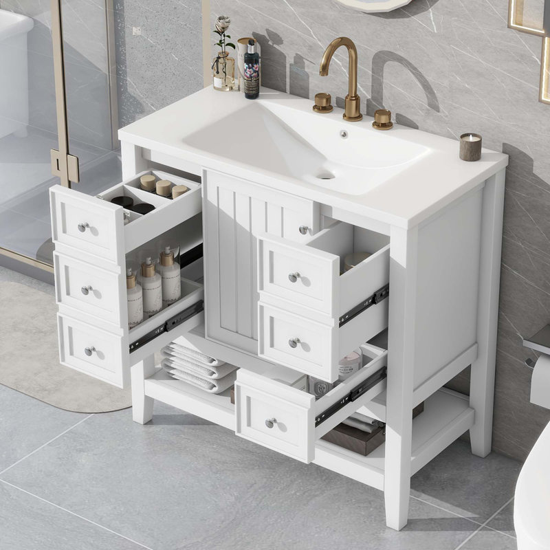 Meuble-lavabo simple 36 po avec plateau en bois manufacturé Payeng, Blanc