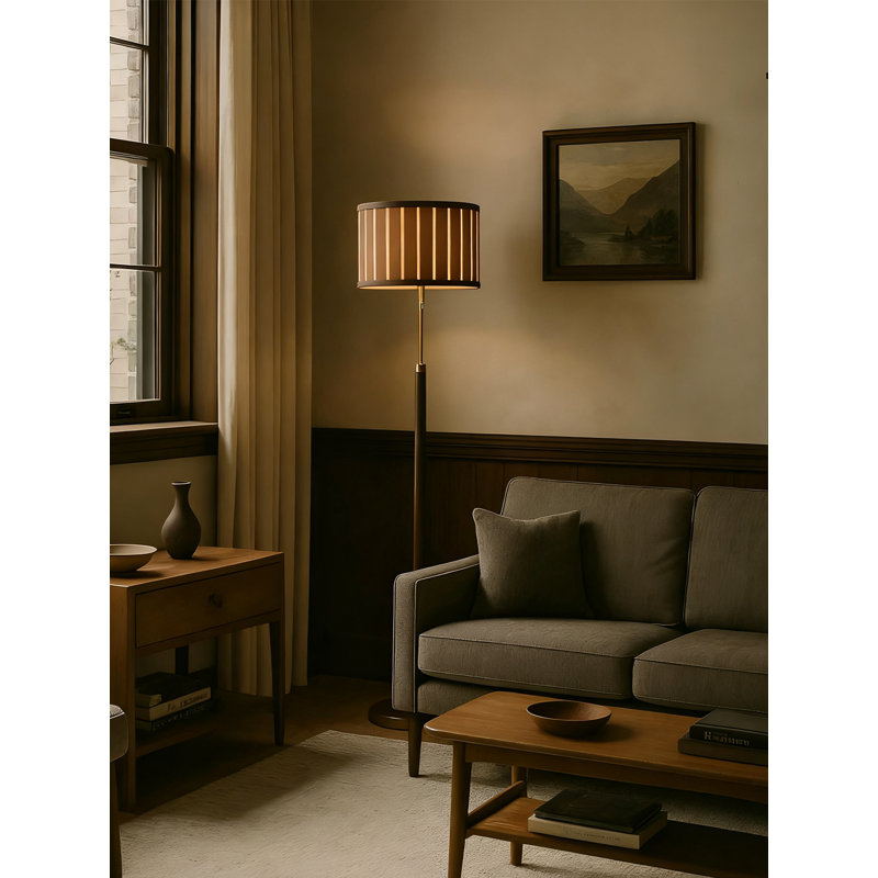 French Mid-Century Vintage Wrought Iron & Fabric Floor Lamp