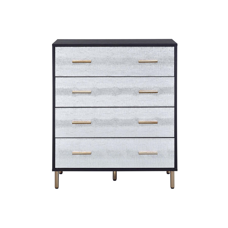Demetrus 4-Drawer Rectangular Chest, Black/Silver/Gold