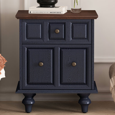 Table de chevet 20,47 "avec 2 tiroirs et pieds à colonnes romaines, table de chevet en bois massif, table de chevet pour chambre à coucher, salon (bleu foncé)