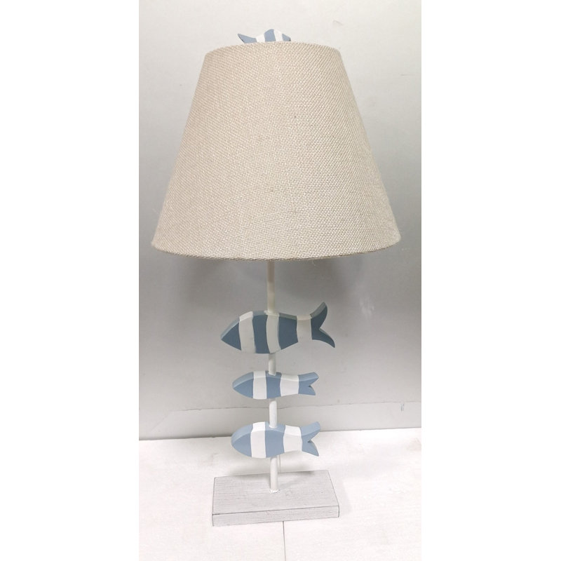 Lampe de table côtière Aleyia Fish bleue et blanche avec interrupteur à 3 positions