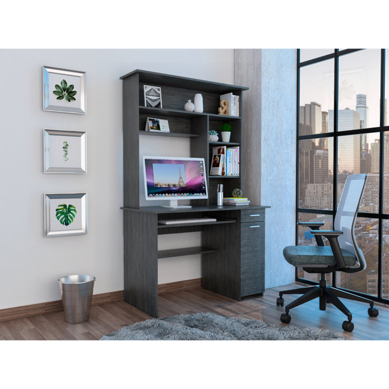 Bureau bahut Compu 180, tablettes multiples, plateau à clavier rétractable, panneau de porte pour unité centrale, tiroir