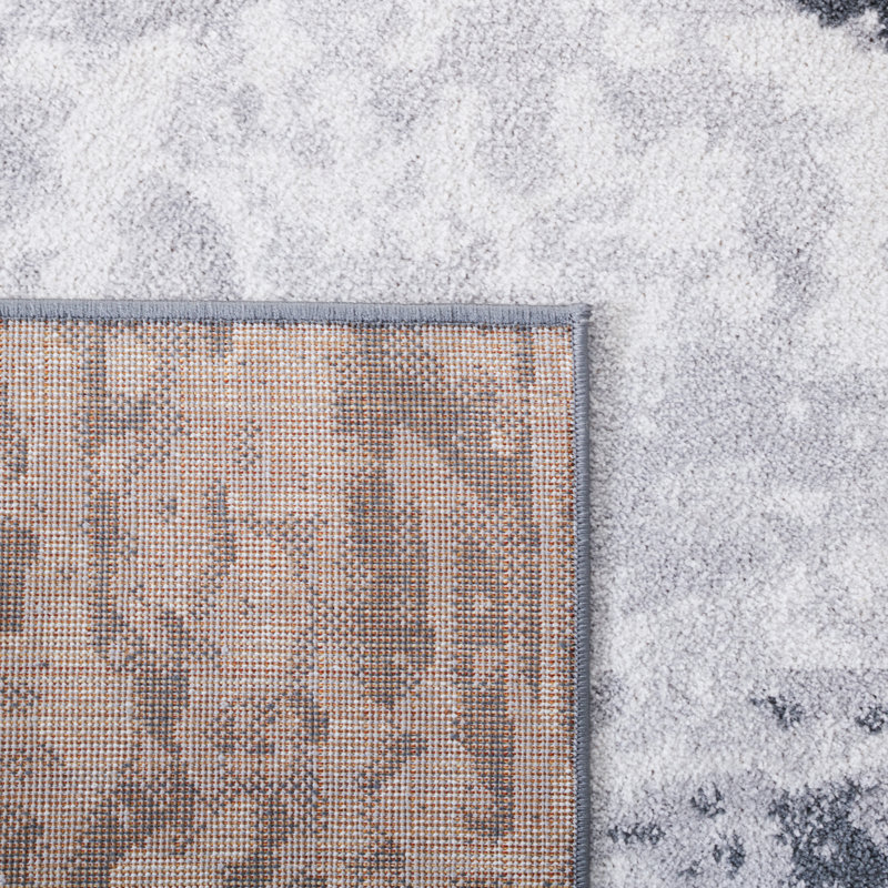 Tapis gris / ivoire à motif abstrait Ethellee, Tapis de couloir 2 pi x 9 pi