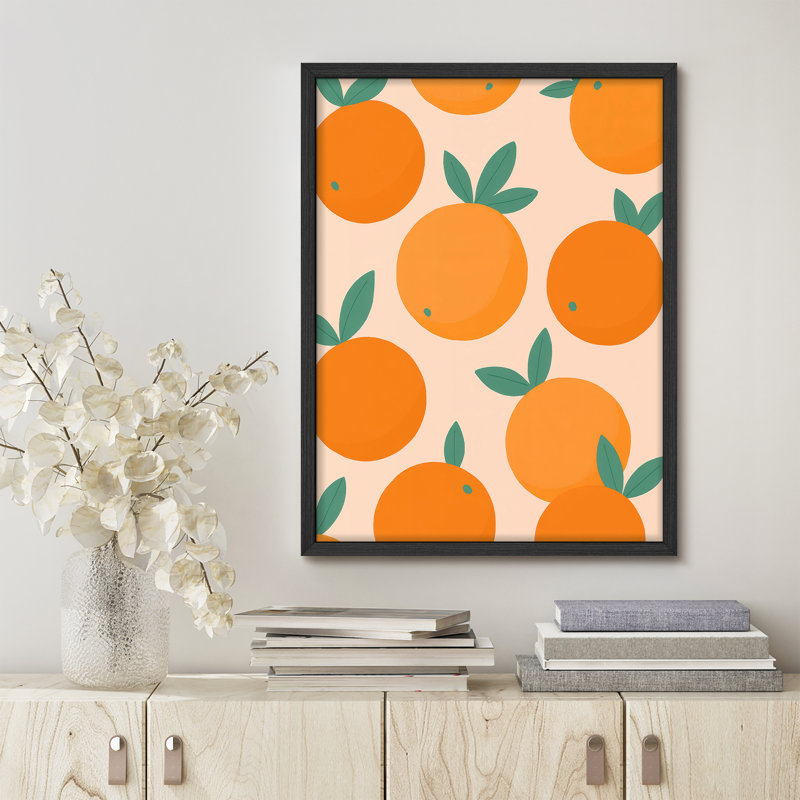 Modern Orange Fruit Framed Wall Art - Minimalist Citrus Pattern Print for Kitchen or Contemporary Home Decor, 10" H x 8" W