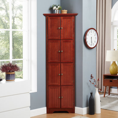 Home Decorative 8-Door Corner Cabinet With Adjustable Shelves And Cherry Color 4 8 Doors Base For Stability