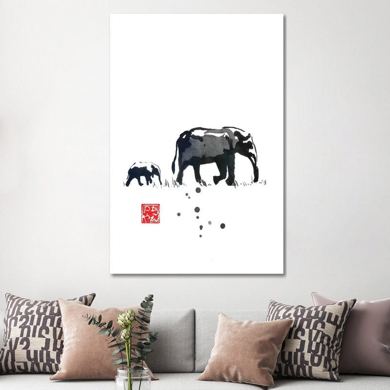 Elephant Family by Péchane - Painting on Canvas, 66.04 cm H x 45.72 cm W x 3.175 cm D, Wrapped Canvas
