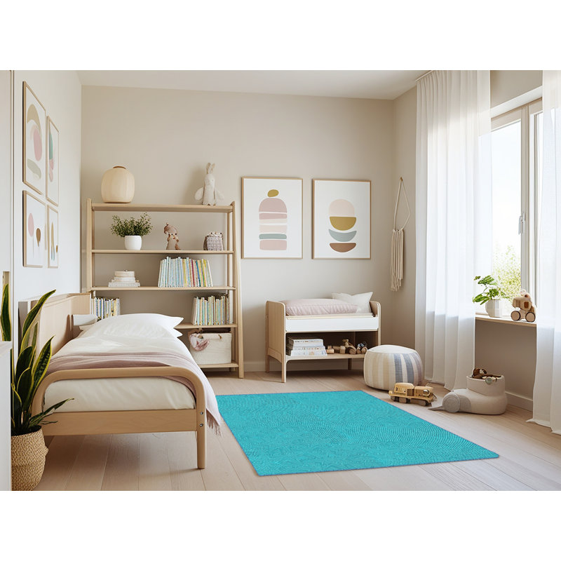Tapis bleu ciel à motif, Rectangle 3 pi x 5 pi