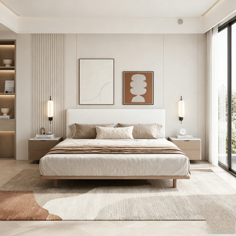 Cadre de lit très haut de gamme pour très grand lit avec tables d'appoint, lampes de lecture et bande DEL