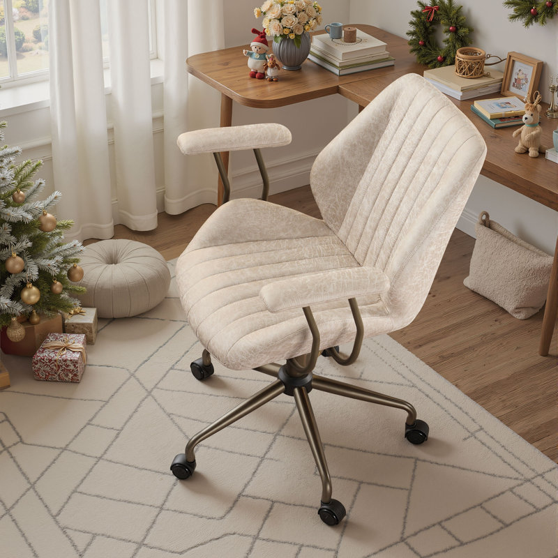 Chaise de travail ergonomique en suède avec accoudoirs rembourrés Viola, Beige