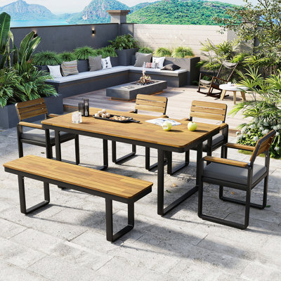 Acacia Wood 6 - Person Outdoor Dining Set With Cushions