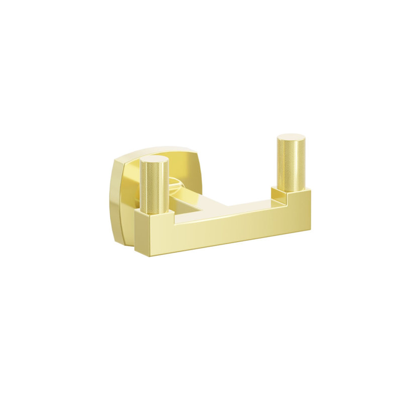 Emtek Select Double Hook w/ Soft Square Rosette, Square Stem & Knurled Tip, Unlacquered Brass