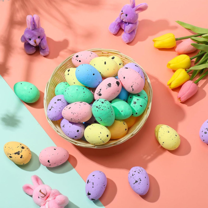 50 mini œufs de Pâques multicolores en mousse œufs de Pâques pastel mouchetés petits œufs de Pâques artificiels décoratifs pour les paniers de Pâques projets d'artisanat cadeaux de printemps