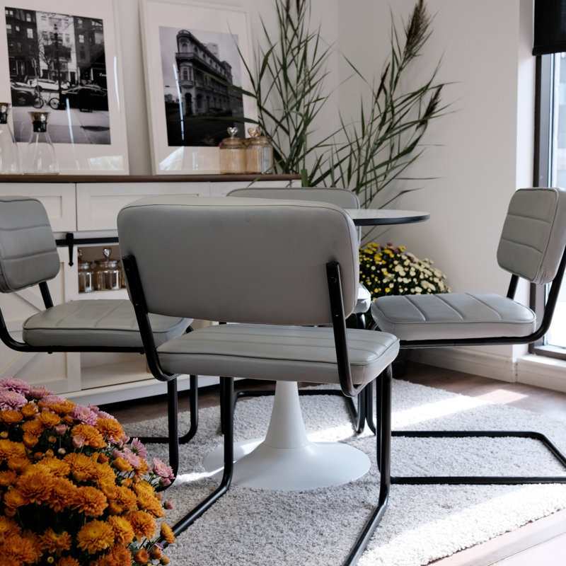 Dining Table Set For 4 - Tuilp Table With 4 Upholstered Dining Chairs (tubular Frame Grey)