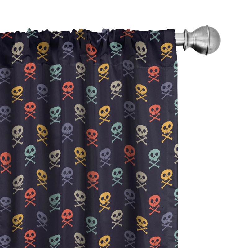 Multicolor Skull Print Rod Pocket Polyester Curtain Panels, 28" x 63"