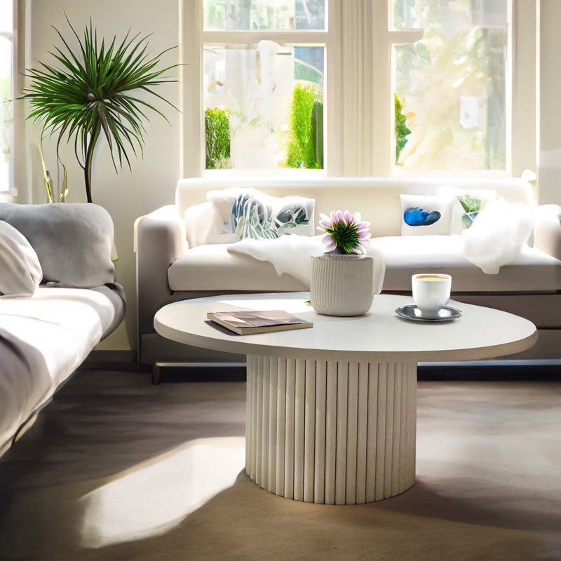 Drum Coffee Table, 40cm H x 79cm L x 79cm W, Light Beige
