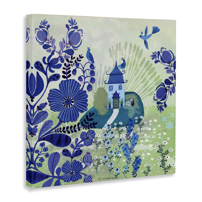 Toile de jardin bleue fantaisiste, design par Kay Widdowson
