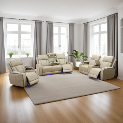 Electric 3-Piece Breathing Leather Living Room Recliner Set, Sofa,Loveseat&Chair by Ivy Bronx