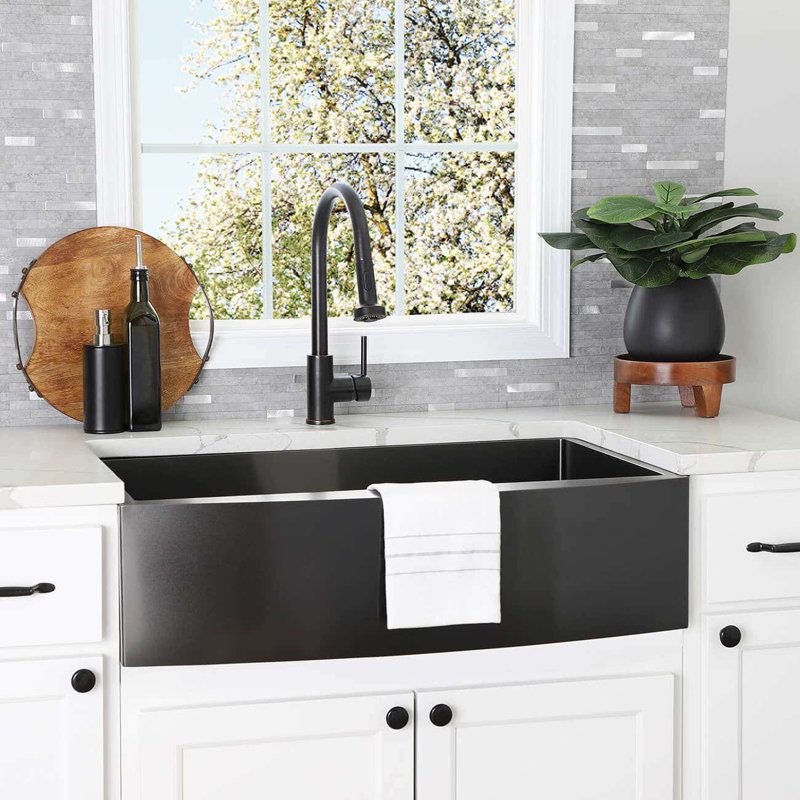 Single Bowl Stainless Steel Kitchen Sink, Gray, 36" L x 21" W