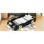 Lit plateforme simple bleu foncé et jaune avec thème de voiture de course et option de rangement, construction robuste en bois pour la chambre à coucher, construction robuste, pratique et confortable