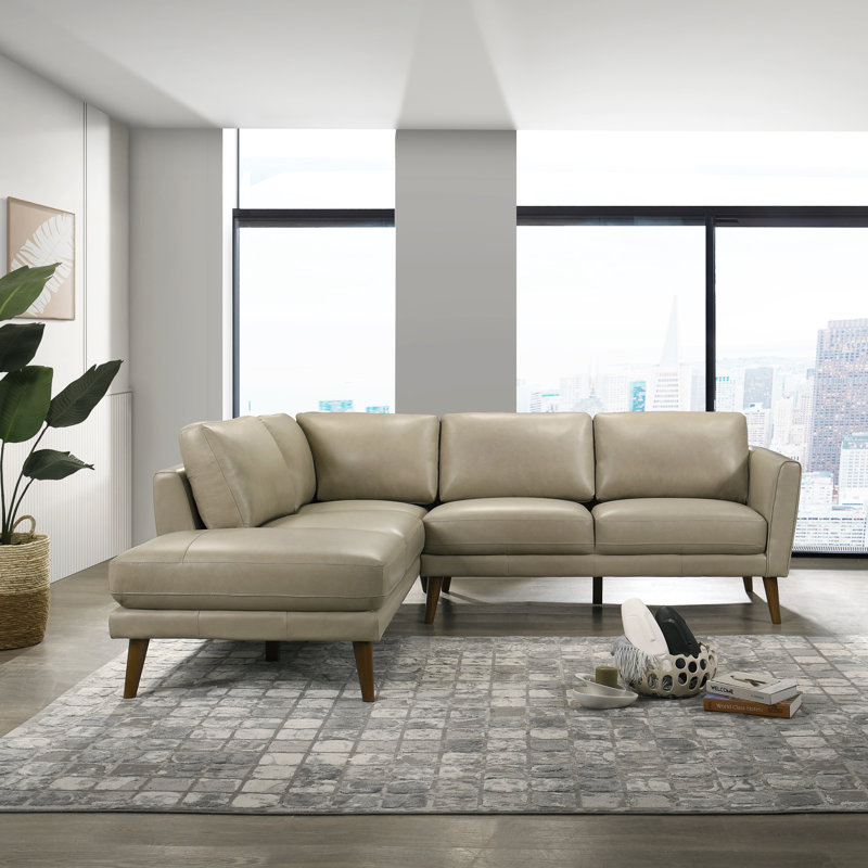 Mouloud 2-Piece Genuine Leather Sectional , Beige Genuine Leather, Left Hand Facing