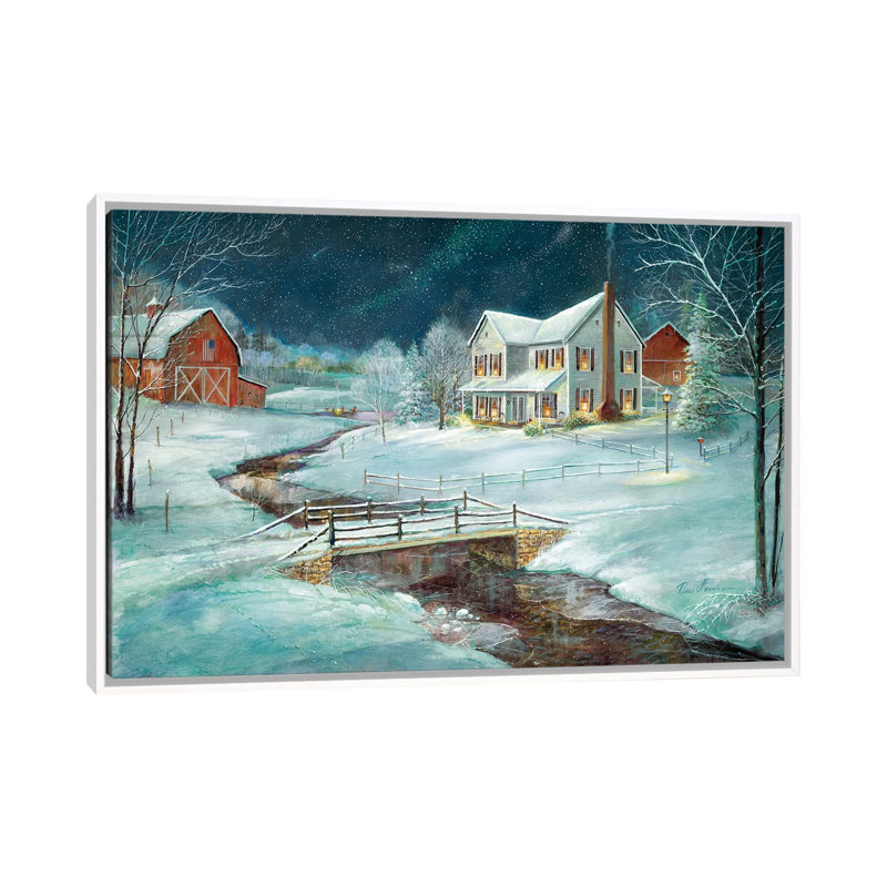 «Winter Serenity» par Ruane Manning - Peinture, H 40 po x l 60 po x 1,5 po, Cadre flottant blanc